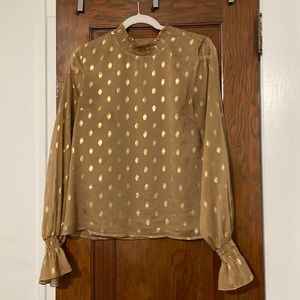 Tuckernuck exclusive Pomander Place blouse with gold detailing.